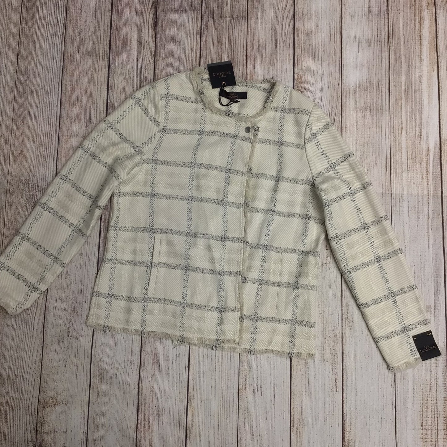 BNWT Next Tailoring Cream & Black Checked Frayed Jacket RRP £68 Size 16