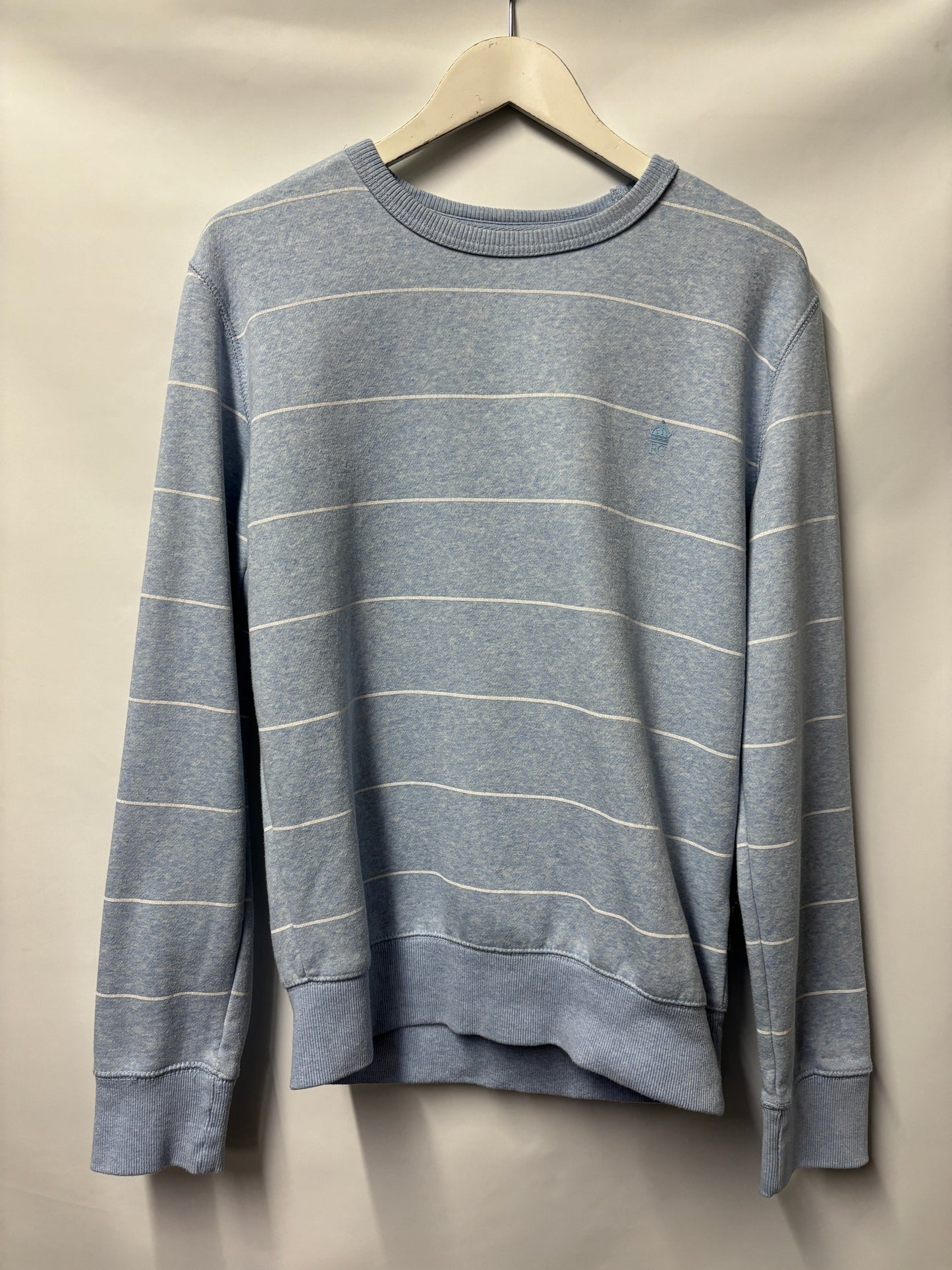 French Connection Light Blue and White Striped Sweatshirt Small