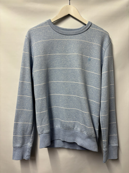 French Connection Light Blue and White Striped Sweatshirt Small