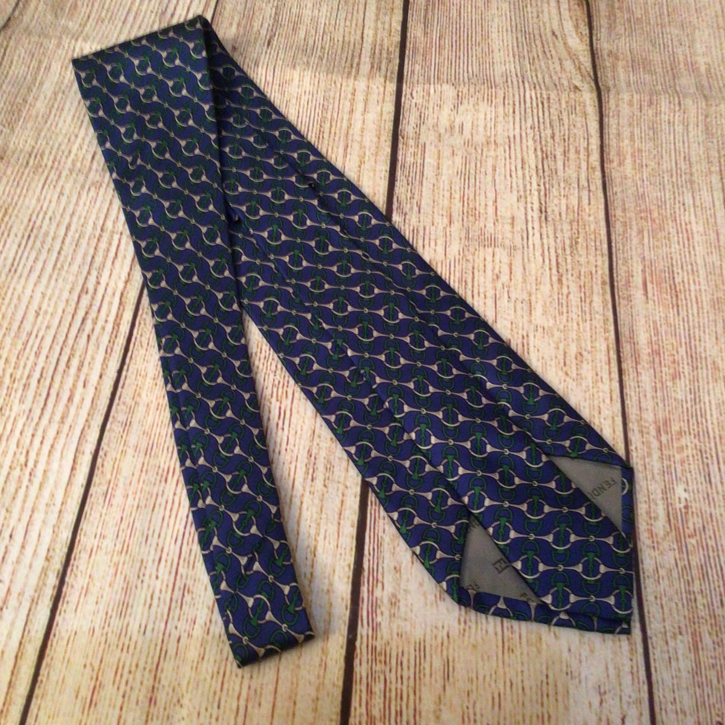 Fendi Cravatte Blue Patterned 100% Silk Tie