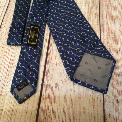 Fendi Cravatte Blue Patterned 100% Silk Tie