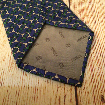 Fendi Cravatte Blue Patterned 100% Silk Tie