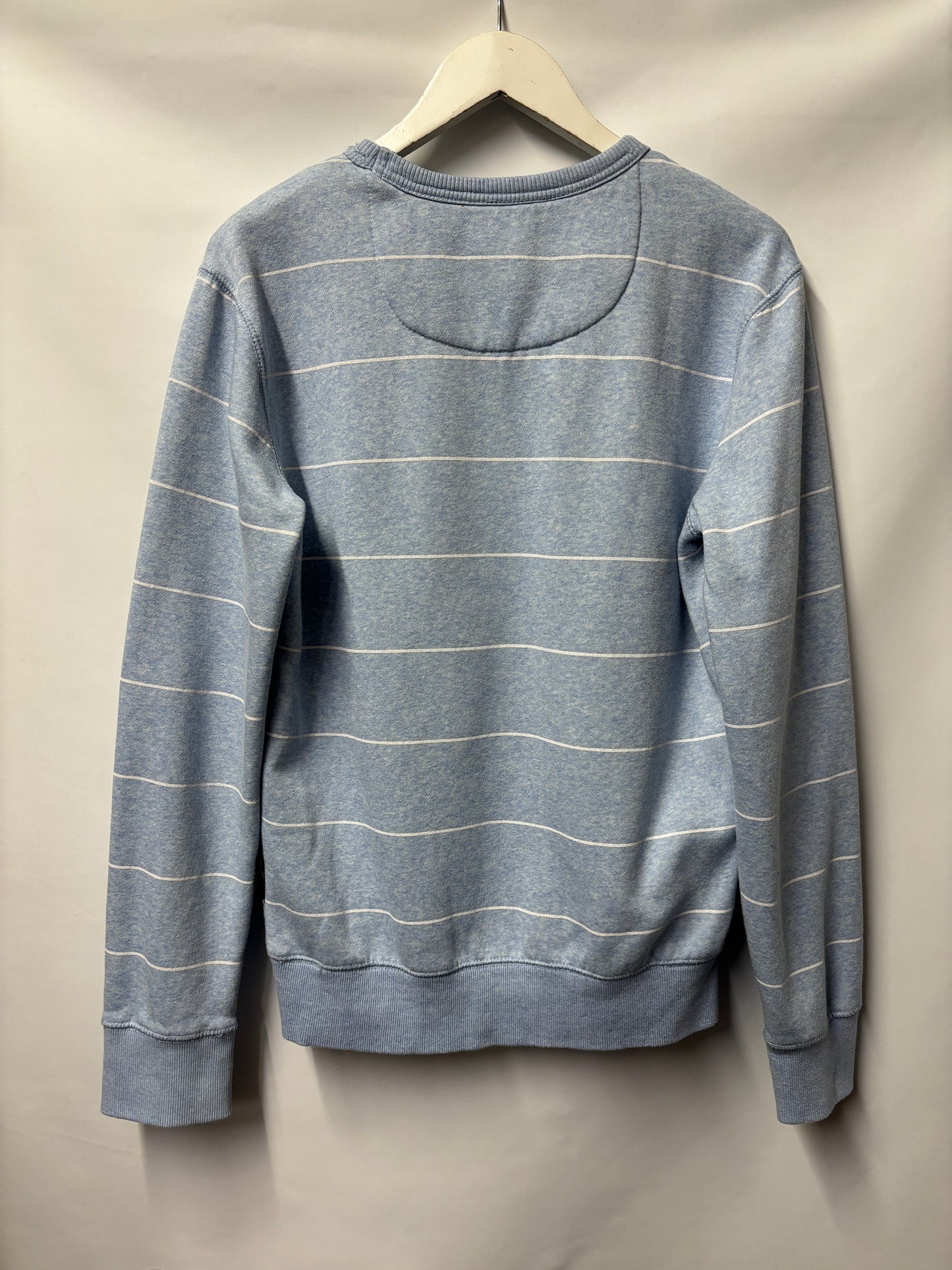 French Connection Light Blue and White Striped Sweatshirt Small