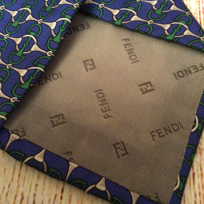 Fendi Cravatte Blue Patterned 100% Silk Tie
