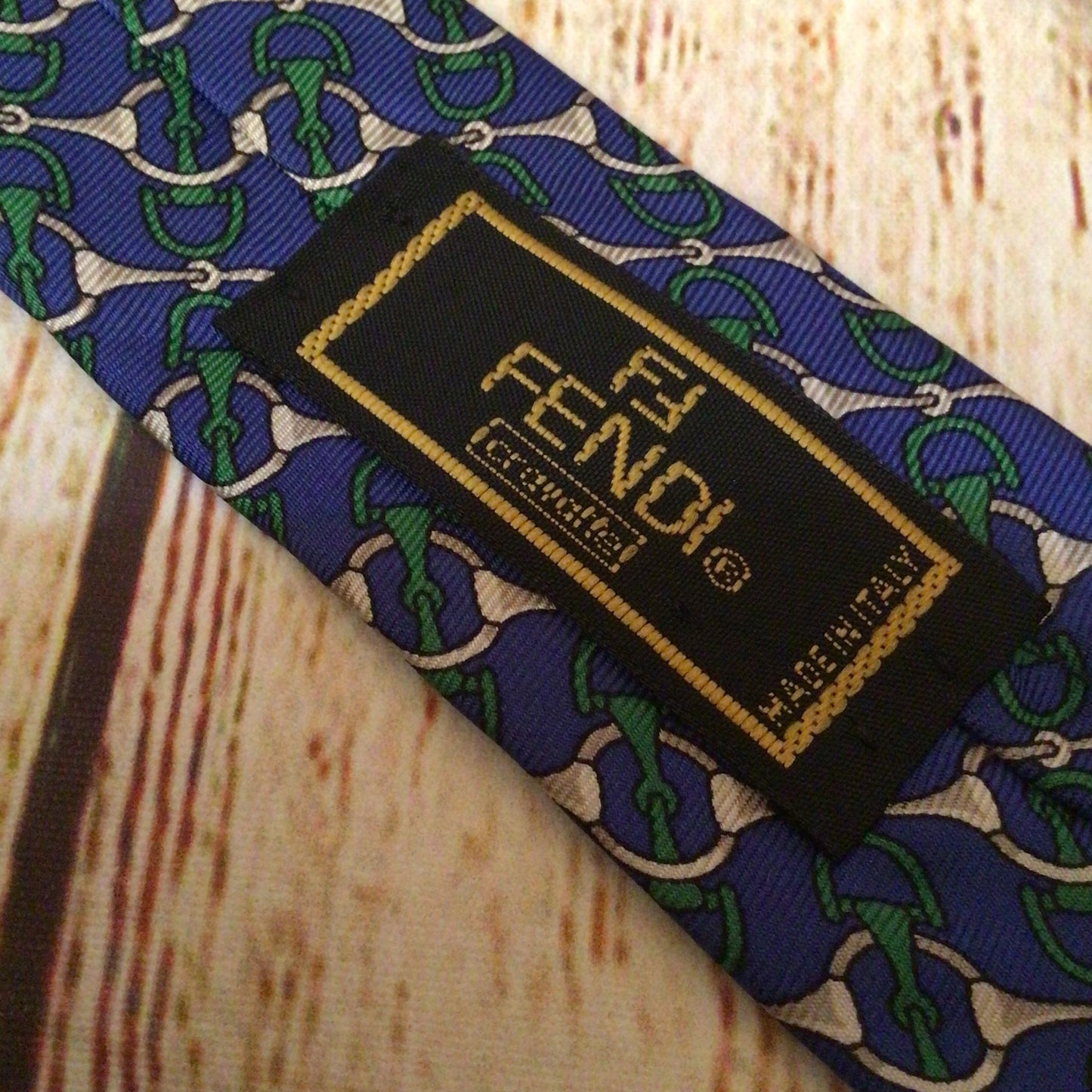 Fendi Cravatte Blue Patterned 100% Silk Tie