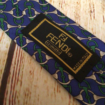 Fendi Cravatte Blue Patterned 100% Silk Tie
