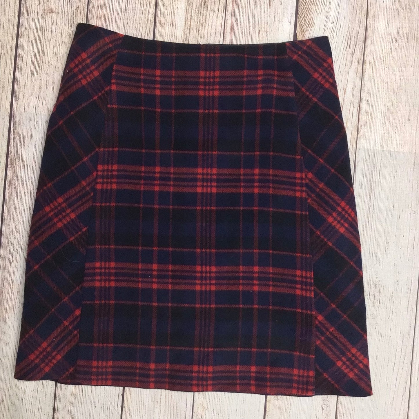 Laura Ashley Red & Blue Check Wool Blend Skirt Size 12