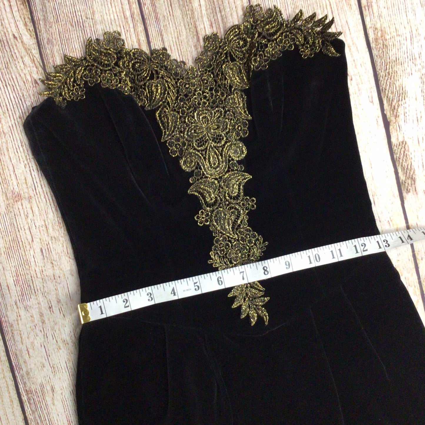 Images Black Velvet w/Gold Detail Strapless Dress Size 10