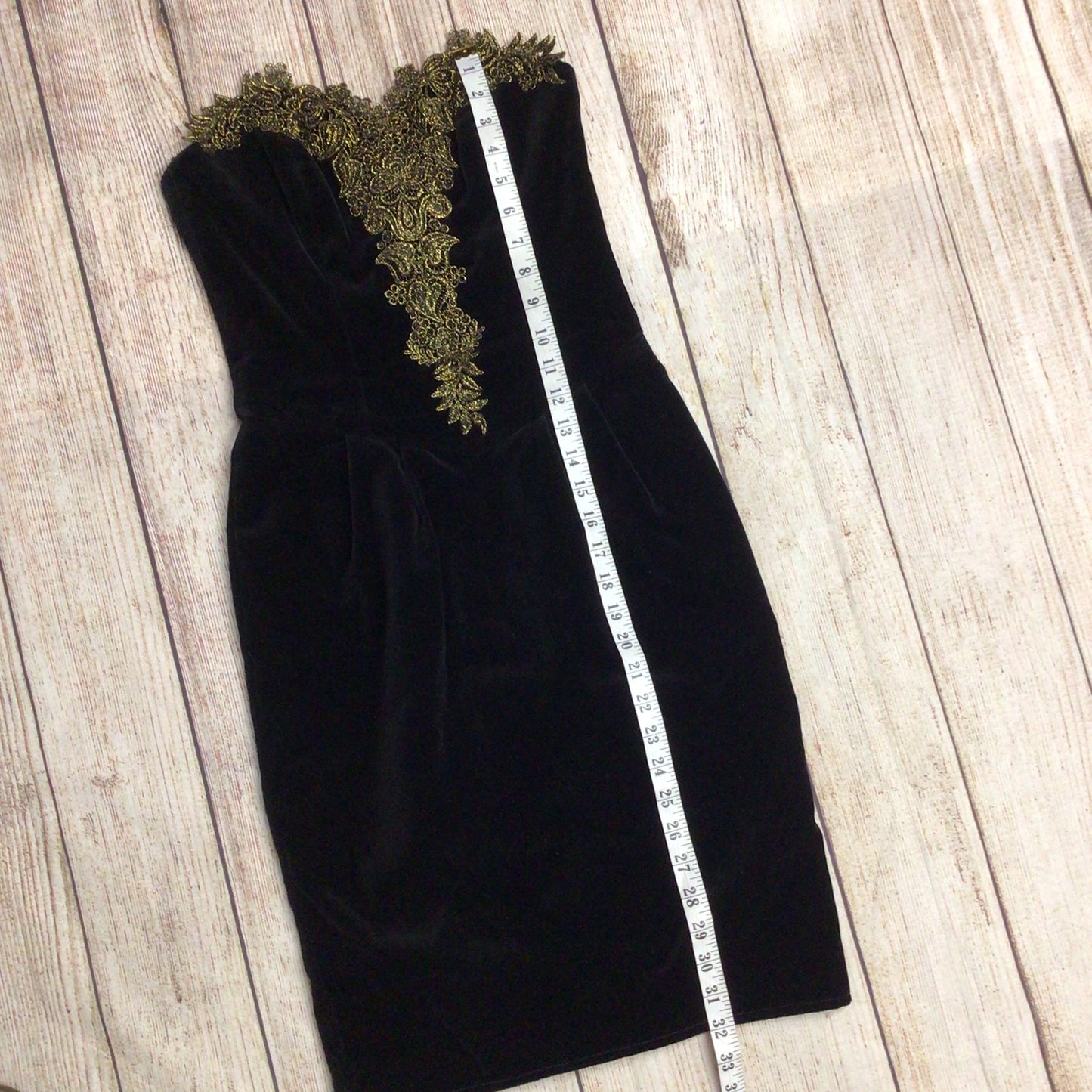 Images Black Velvet w/Gold Detail Strapless Dress Size 10