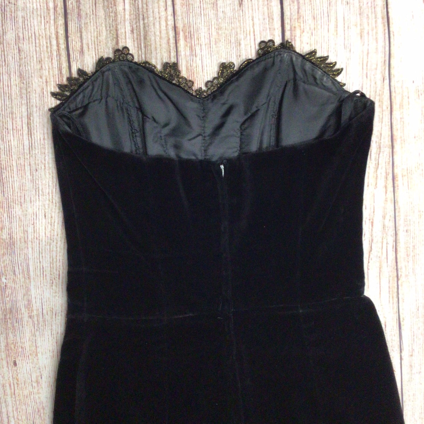 Images Black Velvet w/Gold Detail Strapless Dress Size 10