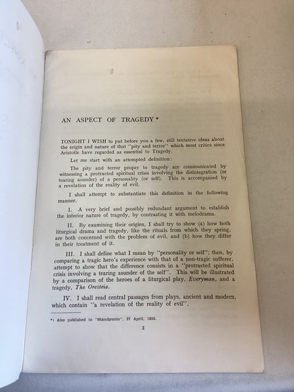 An Aspect of Tragedy by F G Butler Inaugural Lecture Delivered at Rhodes University