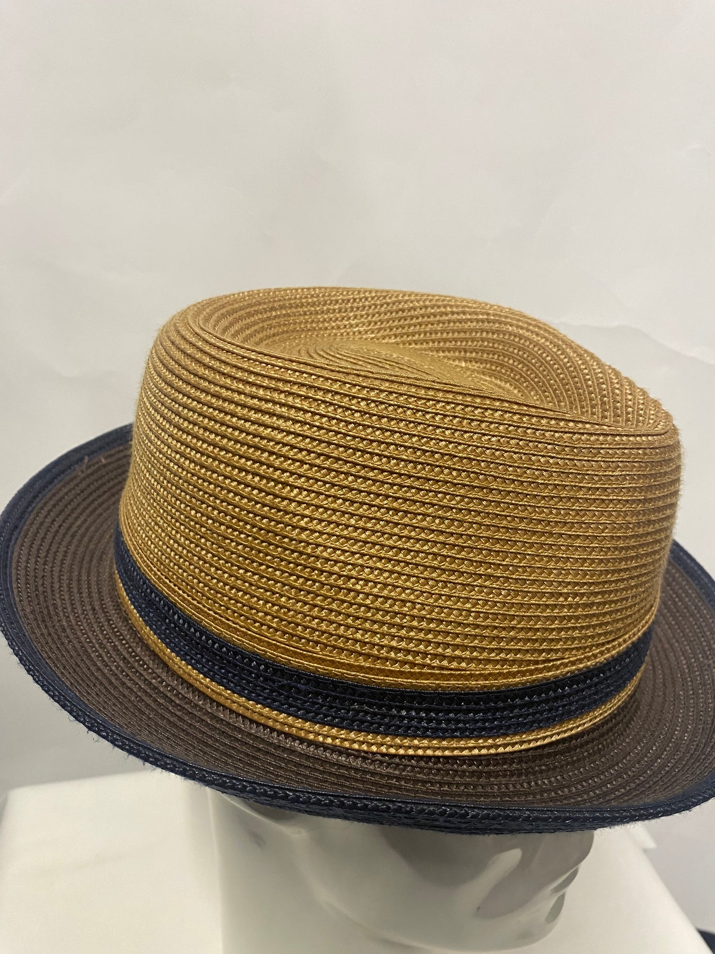 Dasmarca Men's Tan and Navy Straw Summer Hat