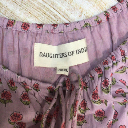 Daughters of India Sita Pink Purple 100% Cotton Floral Maxi Dress Size XXXL