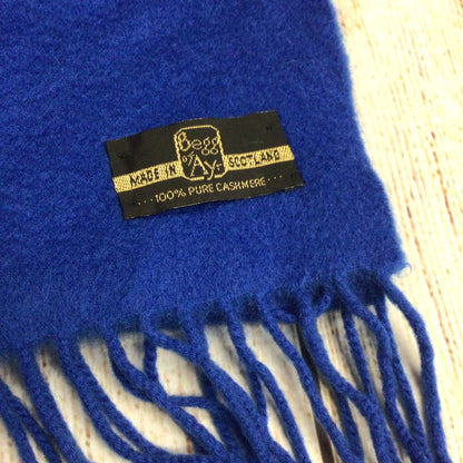 Begg of Ayr Scotland Royal Blue 100% Pure Cashmere Fringed Scarf