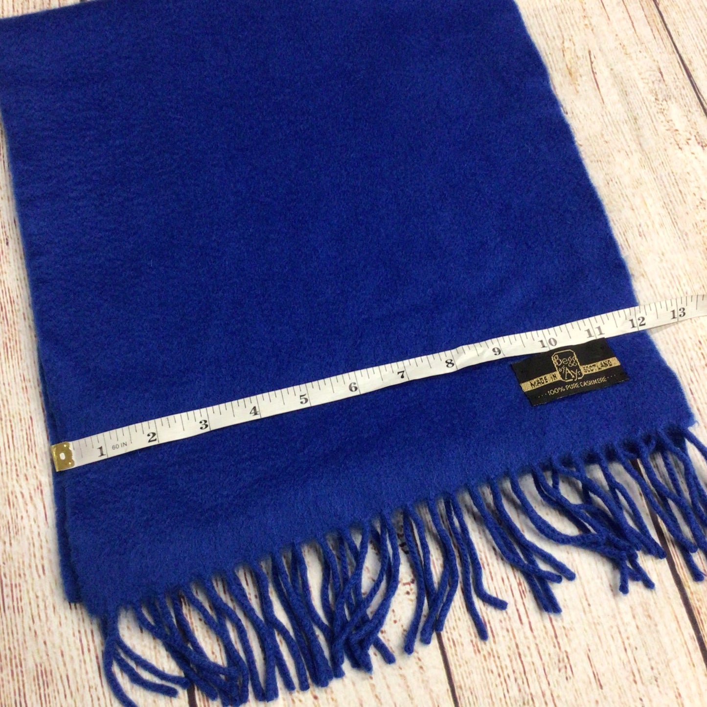 Begg of Ayr Scotland Royal Blue 100% Pure Cashmere Fringed Scarf