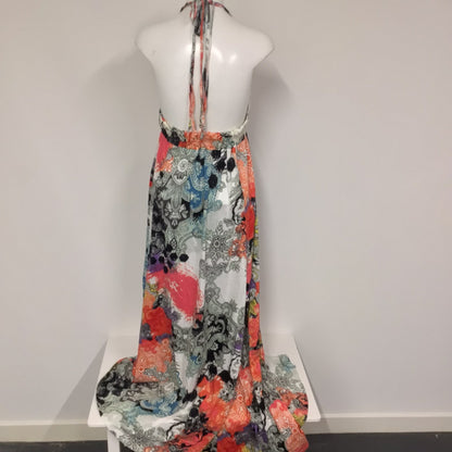 BNWT Firetrap Bellamy Black, Pink, White Multicoloured Halterneck Maxi Dress Size 12