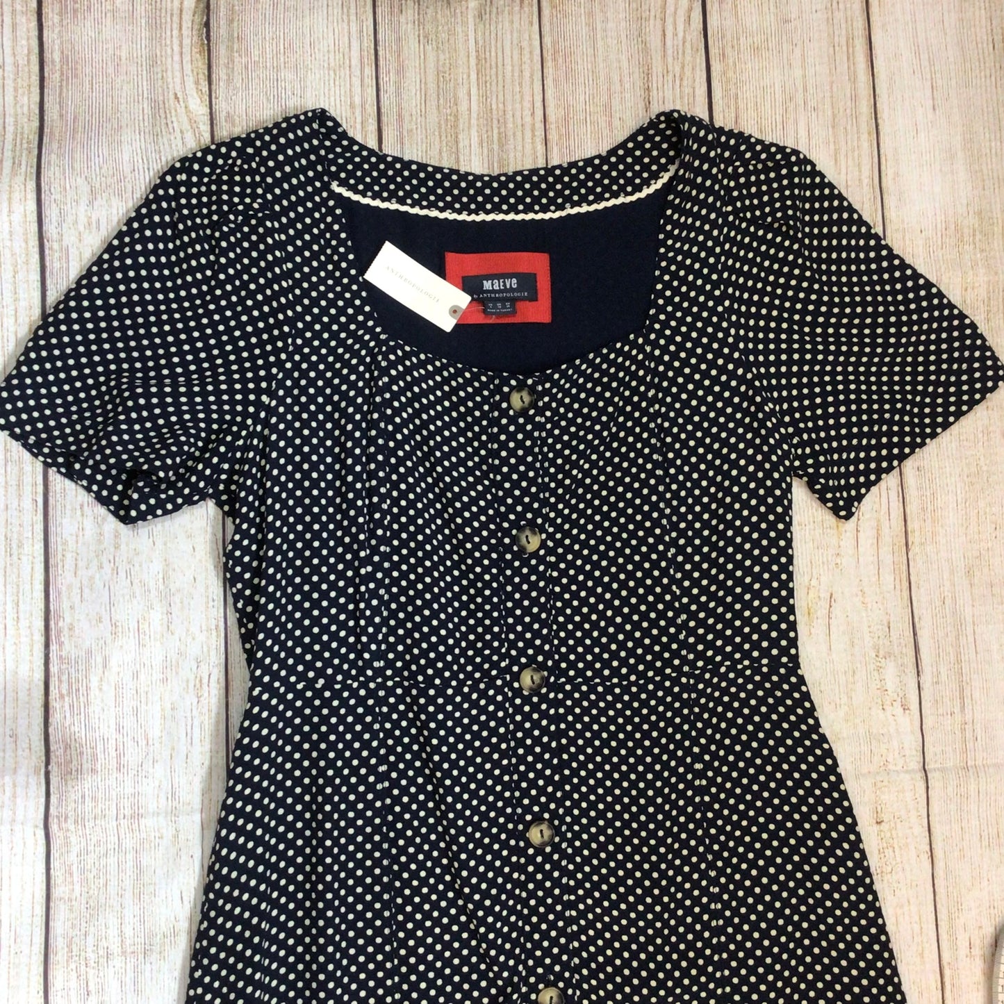 BNWT Maeve by Anthropologie Blue & White Cecile Polka Dot Dress Size 10