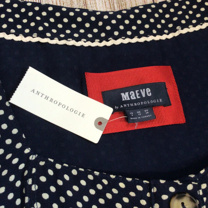 BNWT Maeve by Anthropologie Blue & White Cecile Polka Dot Dress Size 10
