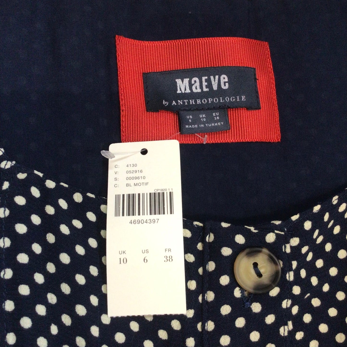 BNWT Maeve by Anthropologie Blue & White Cecile Polka Dot Dress Size 10