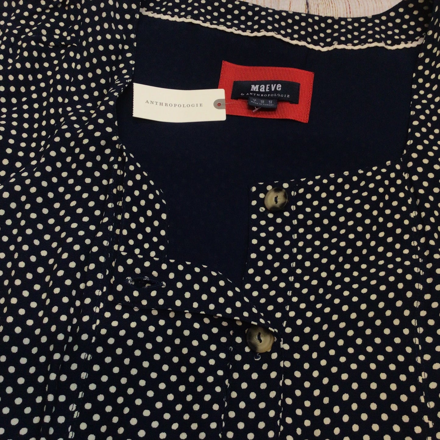 BNWT Maeve by Anthropologie Blue & White Cecile Polka Dot Dress Size 10