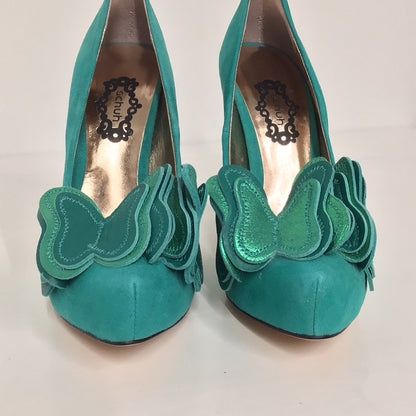 BNIB Schuh Green Frenchie Butterfly Court Heels Size 5 UK