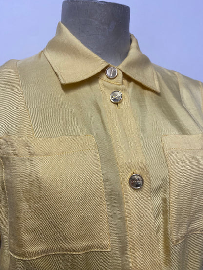Sandro Yellow Linen Blend Shirt Dress Small