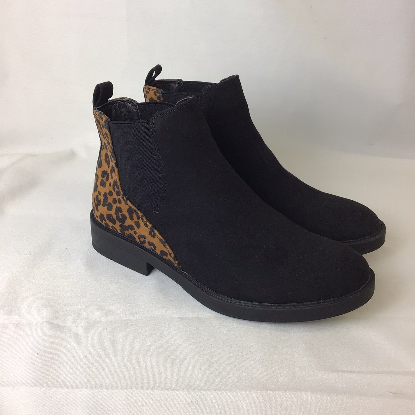 BNWT M&S Black Chelsea Boots w/Animal Print Heel Size 5 UK