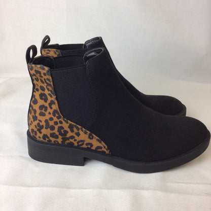 BNWT M&S Black Chelsea Boots w/Animal Print Heel Size 5 UK