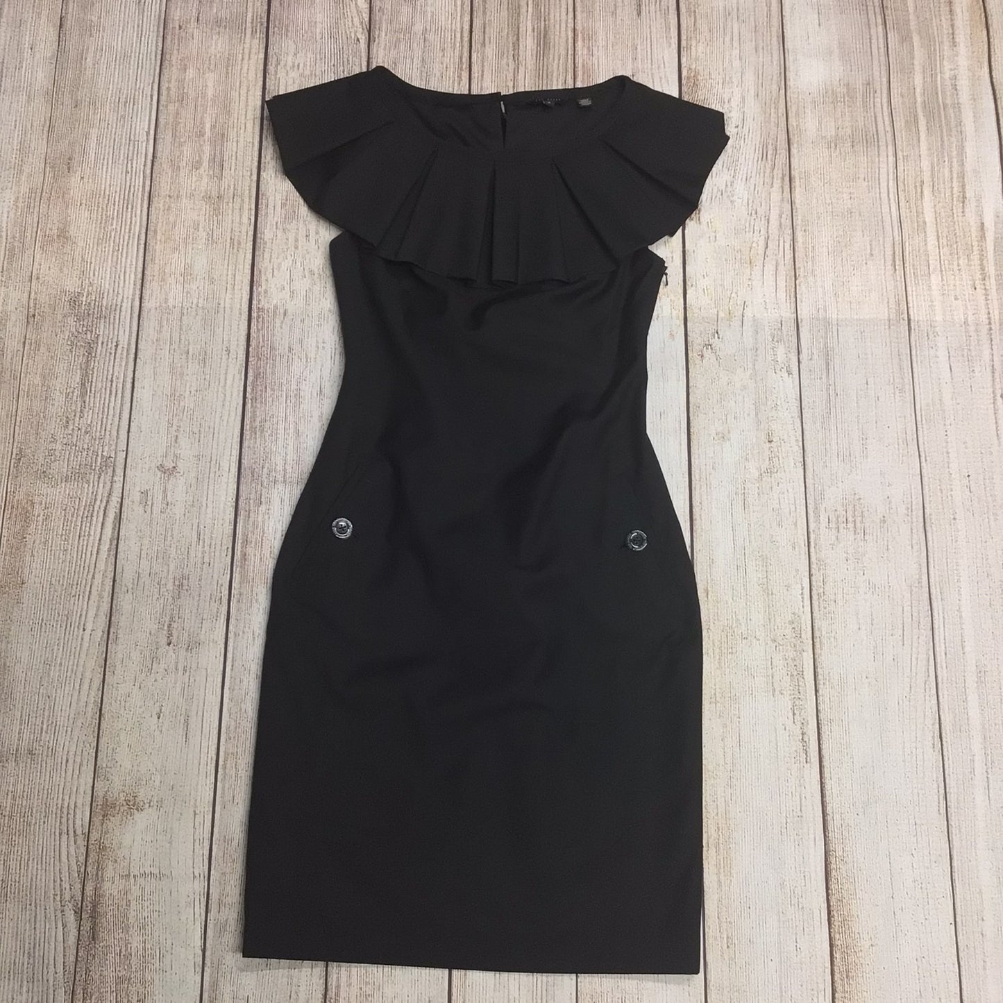 Ted Baker Black Fan Neck Dress w/Pockets Size 0 (6 UK)