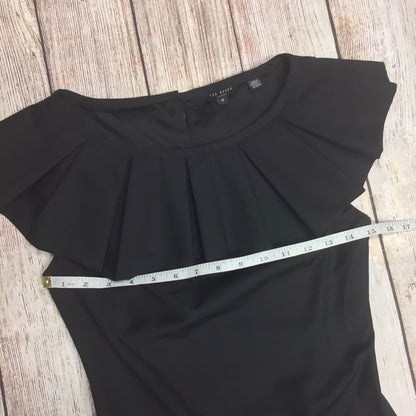 Ted Baker Black Fan Neck Dress w/Pockets Size 0 (6 UK)