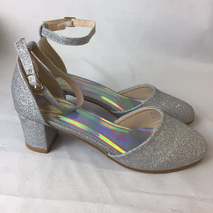 Where's That From Silver Glitter Sandals Heels Kids Size 2 UK