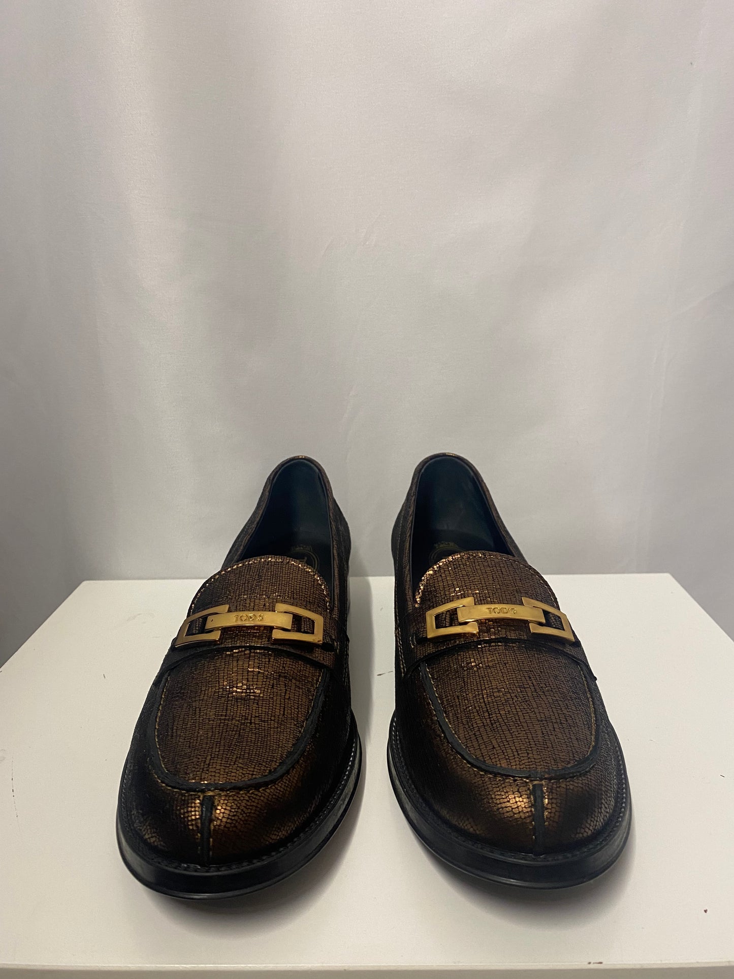 Tod's Bronze Slip On Brogues 7.5