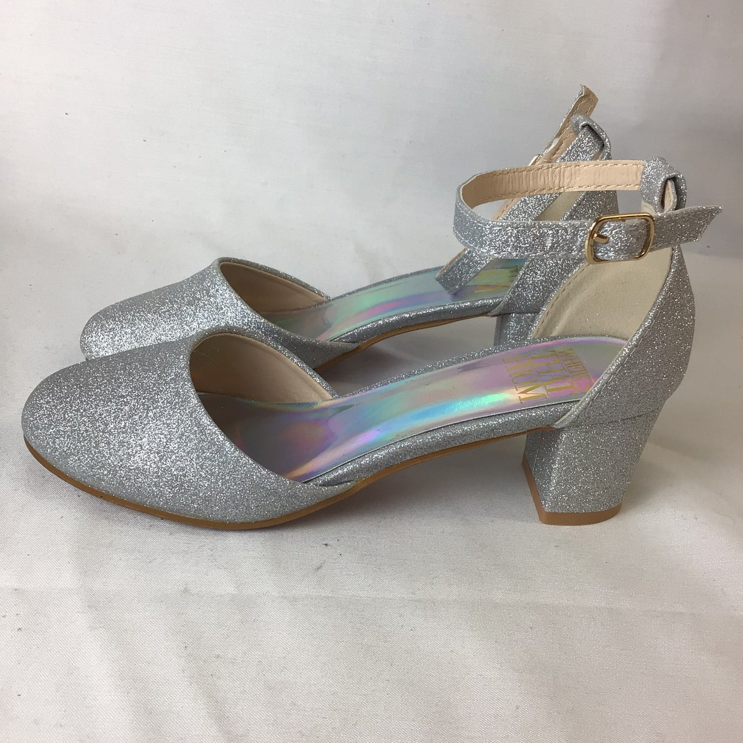 Where's That From Silver Glitter Sandals Heels Kids Size 2 UK