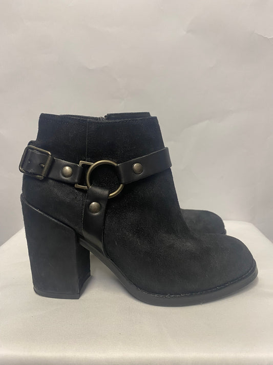 Ash Black Suede and Leather Harness Heeled Ankle Boot 6