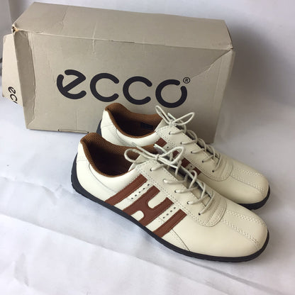 BNIB Ecco Brown & Cream Leather Trainers Shoes Size 39 EU (6 UK)