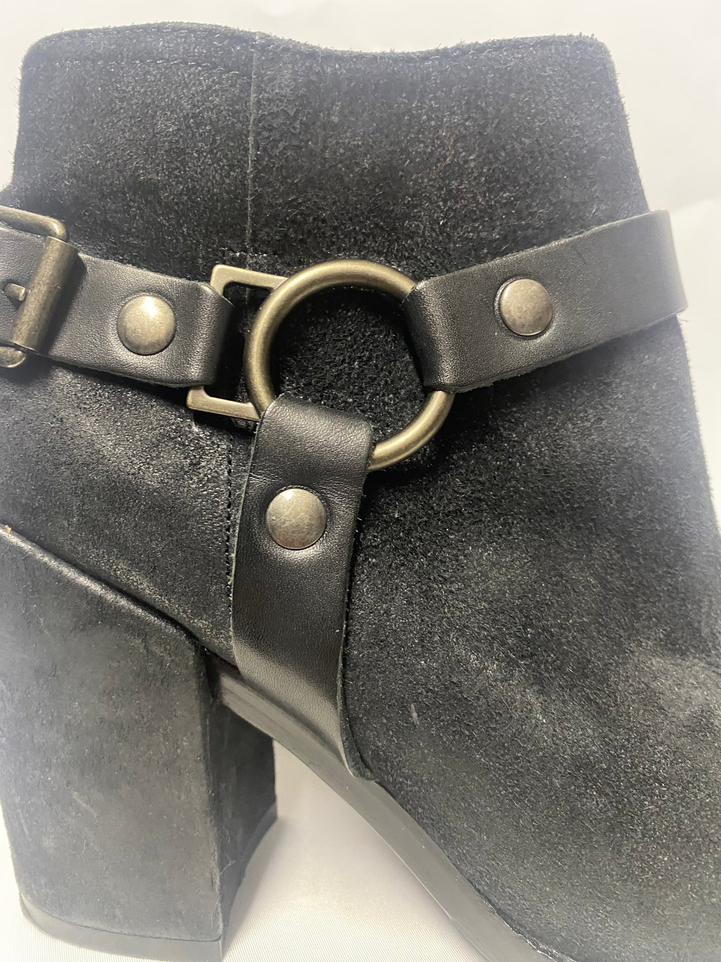 Ash Black Suede and Leather Harness Heeled Ankle Boot 6