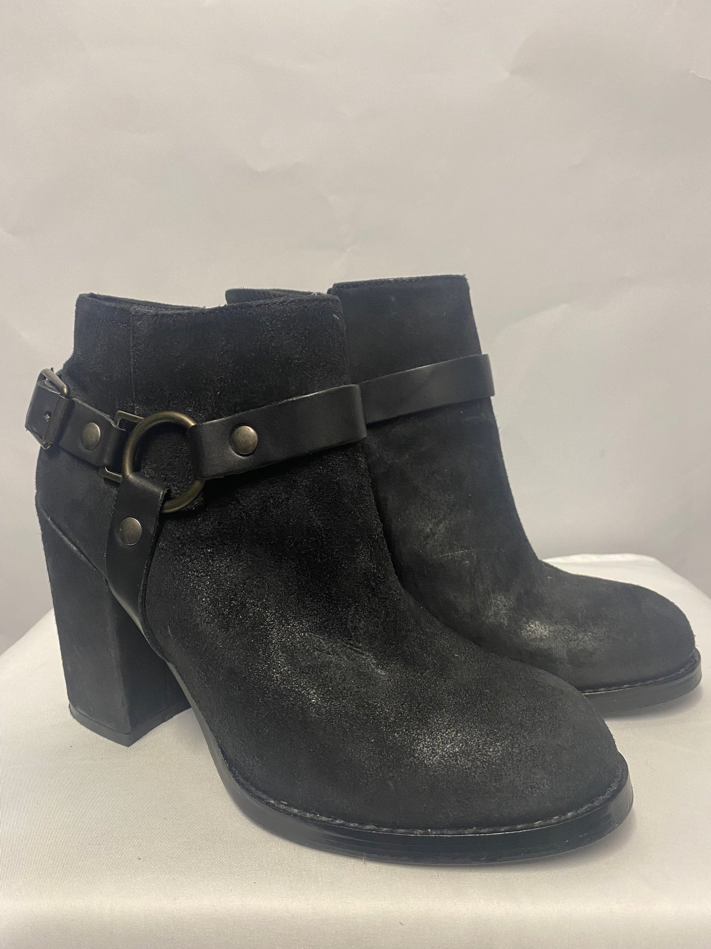 Ash Black Suede and Leather Harness Heeled Ankle Boot 6