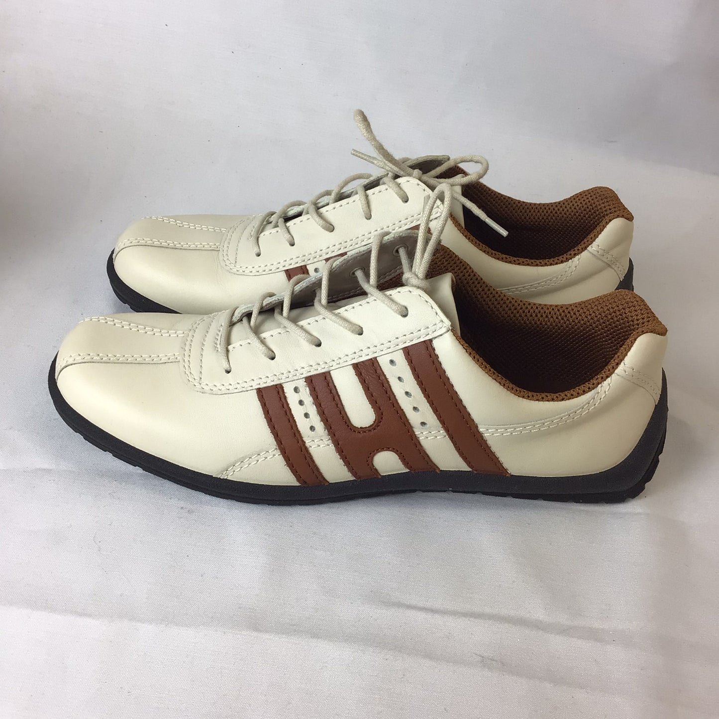 BNIB Ecco Brown & Cream Leather Trainers Shoes Size 39 EU (6 UK)