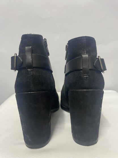 Ash Black Suede and Leather Harness Heeled Ankle Boot 6