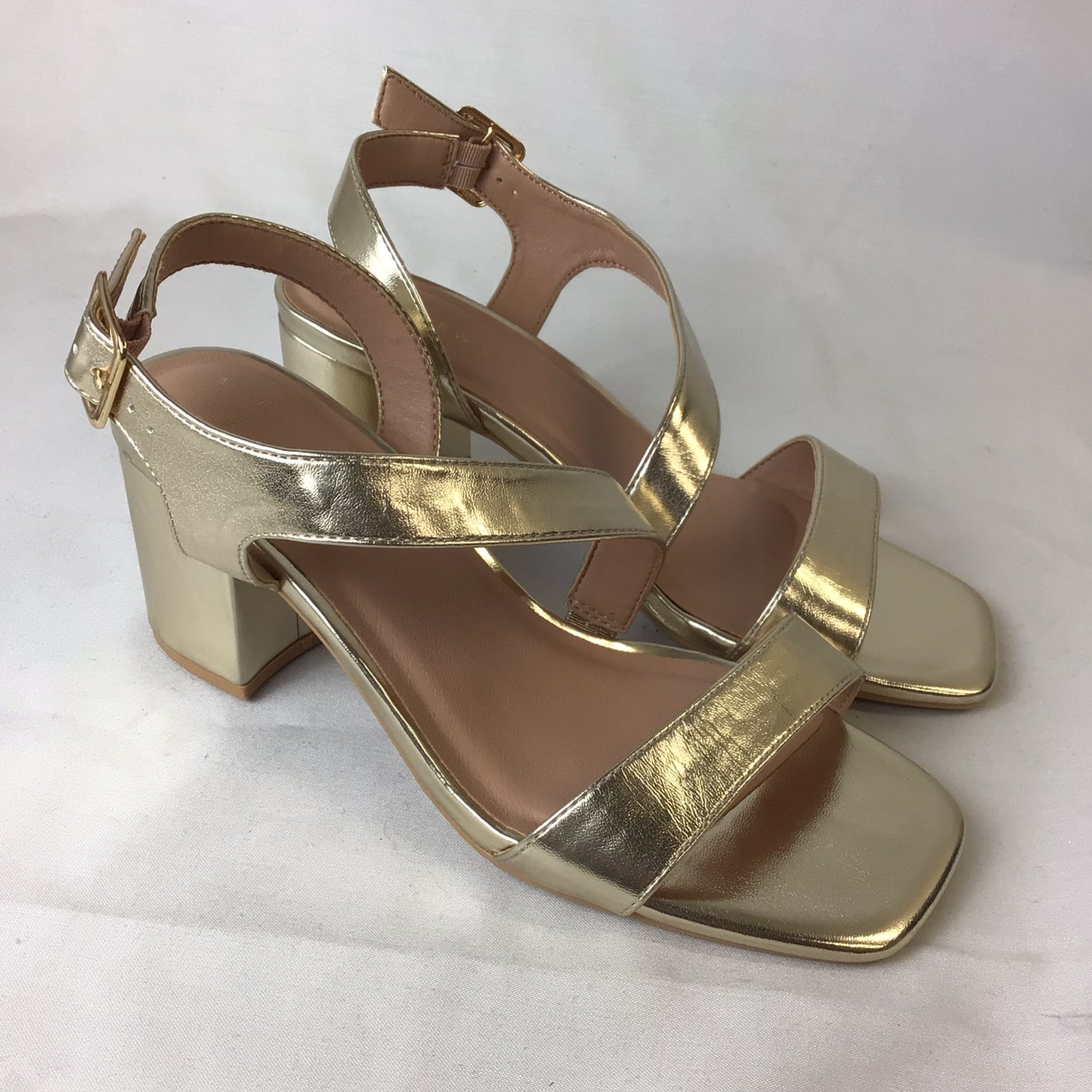 New Look Gold Strappy Heels Sandals Size 5 UK Wide Fit