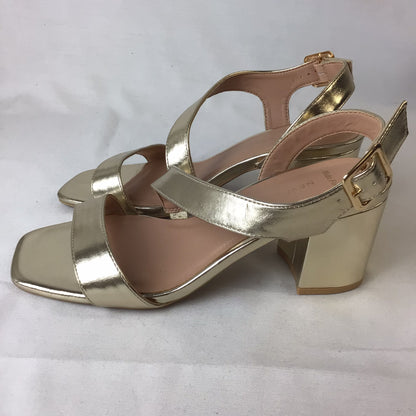 New Look Gold Strappy Heels Sandals Size 5 UK Wide Fit