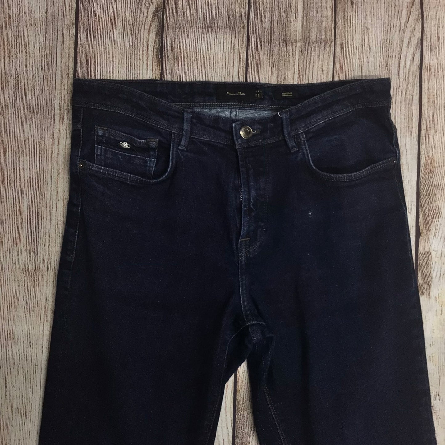 Massimo Dutti Dark Blue Tapered Fit Cotton Blend Jeans Size 14