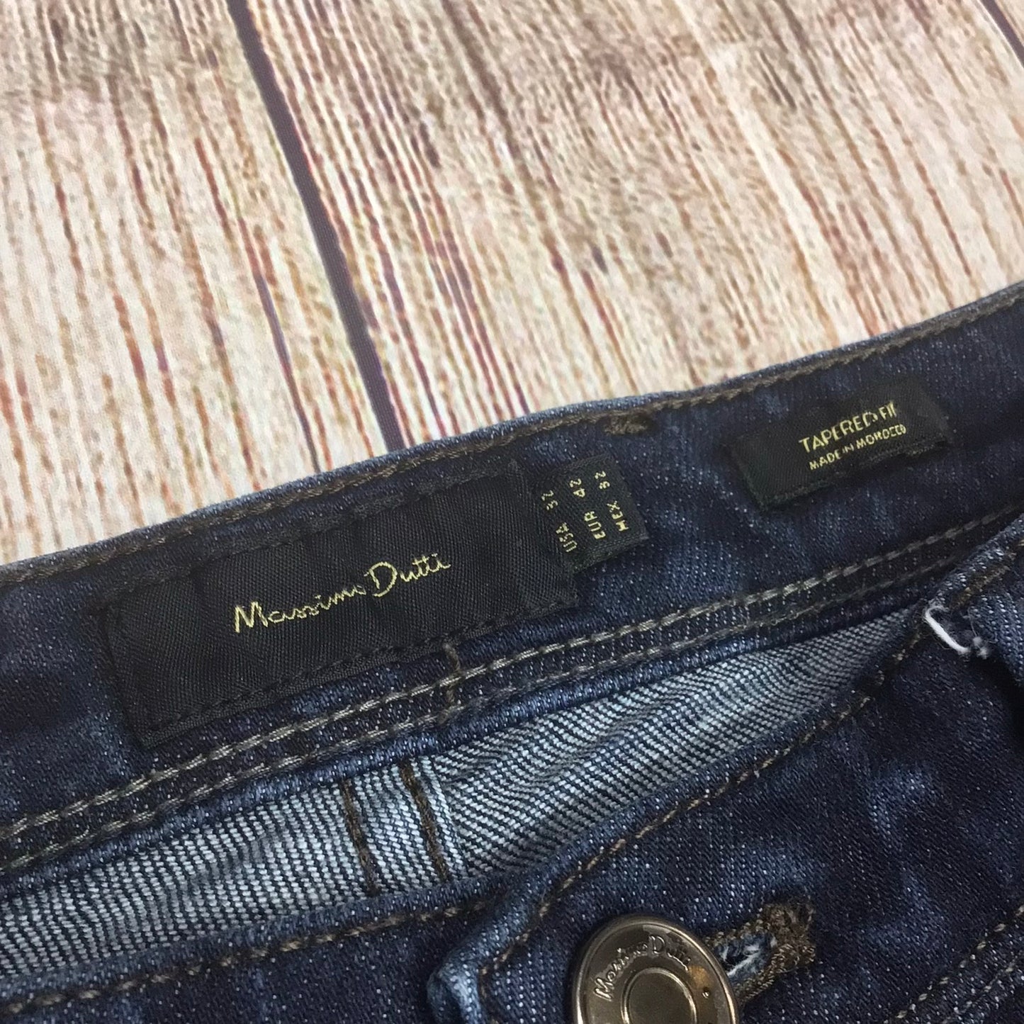 Massimo Dutti Dark Blue Tapered Fit Cotton Blend Jeans Size 14