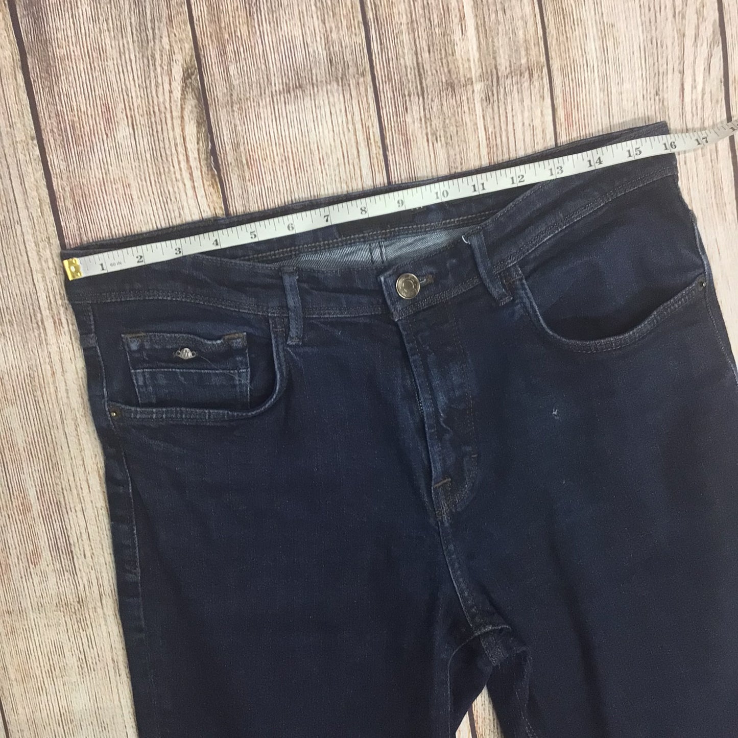 Massimo Dutti Dark Blue Tapered Fit Cotton Blend Jeans Size 14