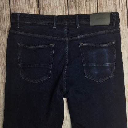 Massimo Dutti Dark Blue Tapered Fit Cotton Blend Jeans Size 14