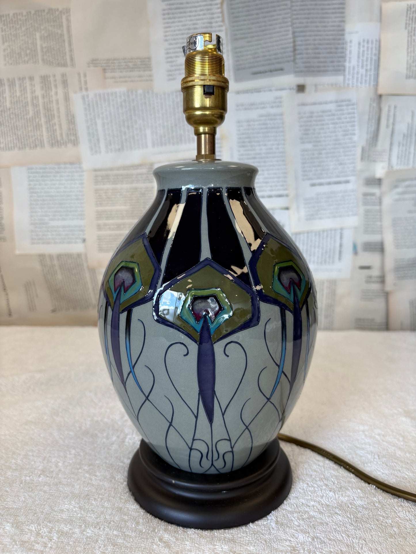 Moorcroft 'Peacock Parade' Table Lamp by Nicola Slaney with shade