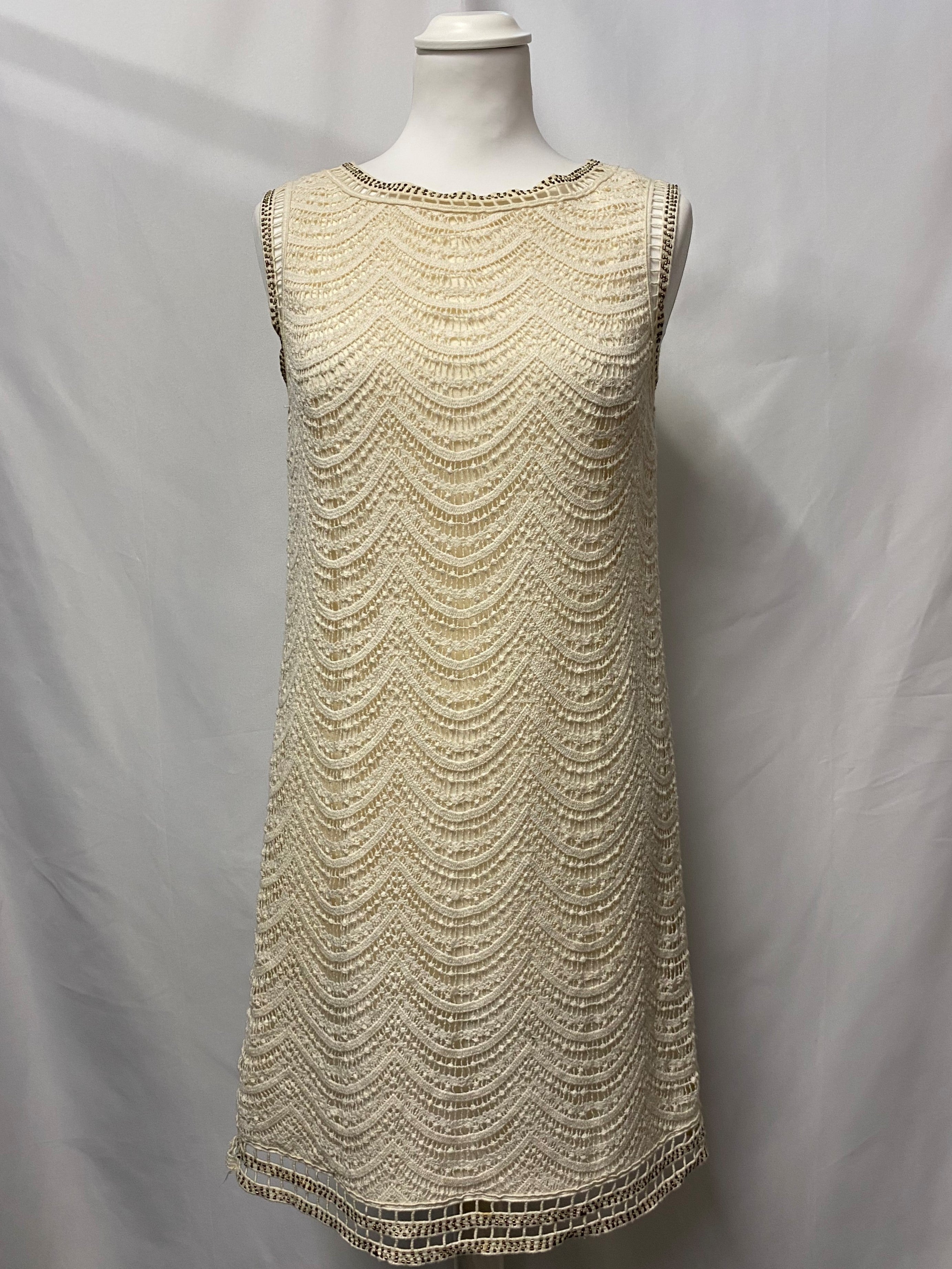 Massimo Dutti Cream Lace Overlay Dress with Beads 8 Shop for Shelter