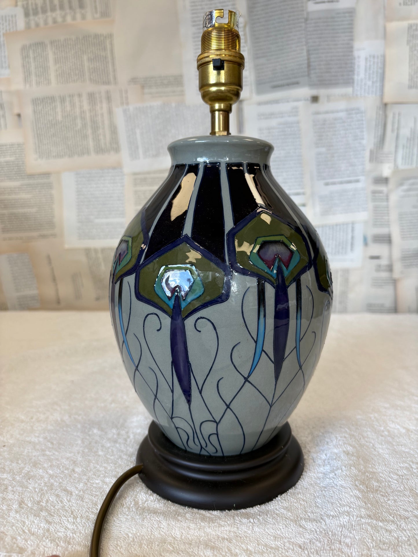 Moorcroft 'Peacock Parade' Table Lamp by Nicola Slaney with shade