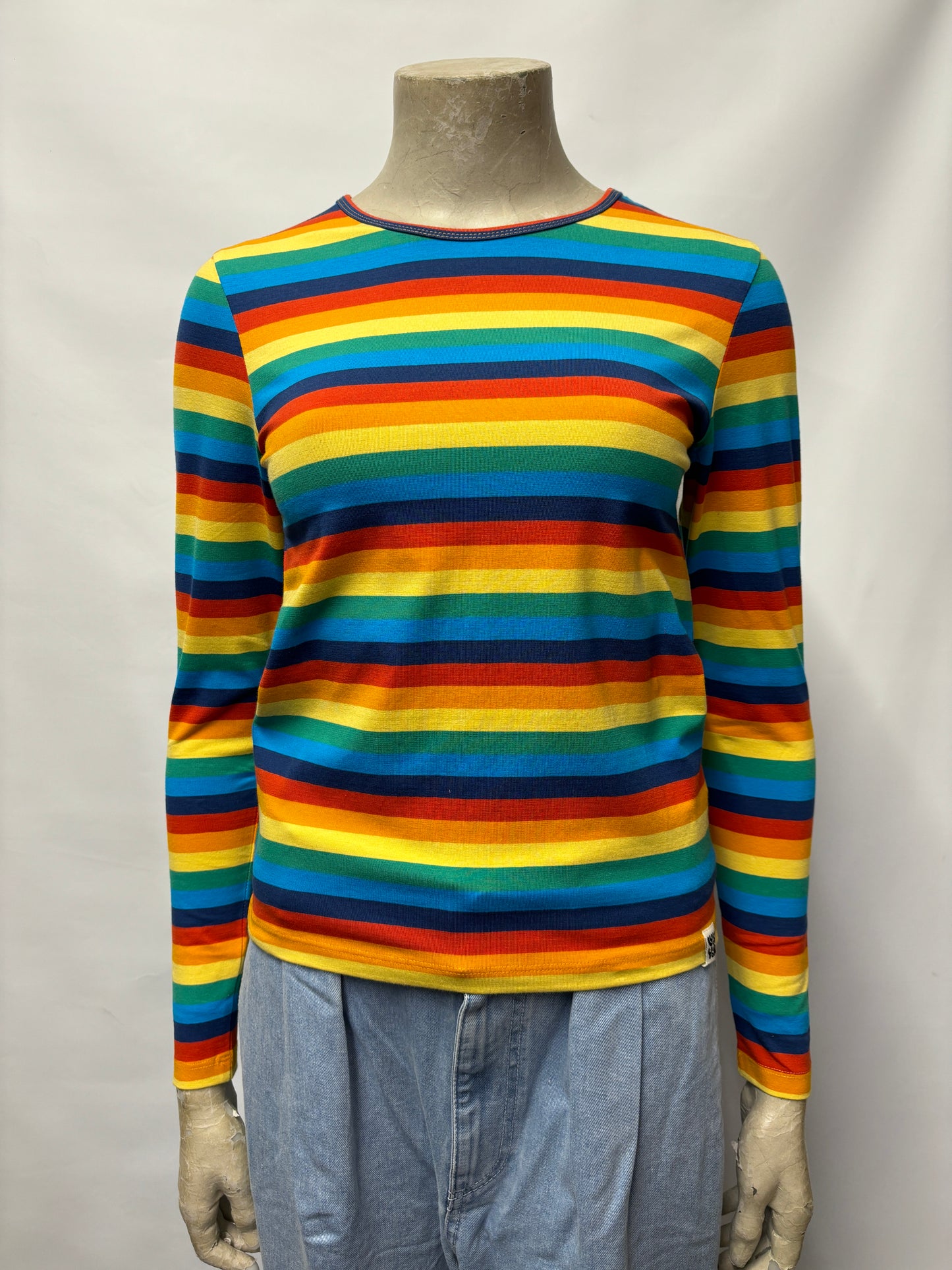 Lucy & Yak - Rey - Long Sleeve Cotton Top in Rainbow Stripe XS