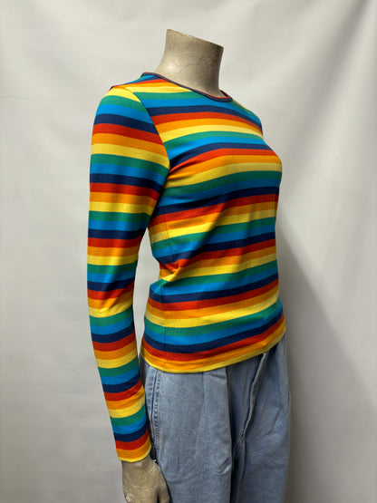 Lucy & Yak - Rey - Long Sleeve Cotton Top in Rainbow Stripe XS